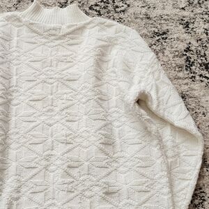 Vintage White Stag Cableknit Mock Neck Sweater Womens L Cotton White Cottagecore